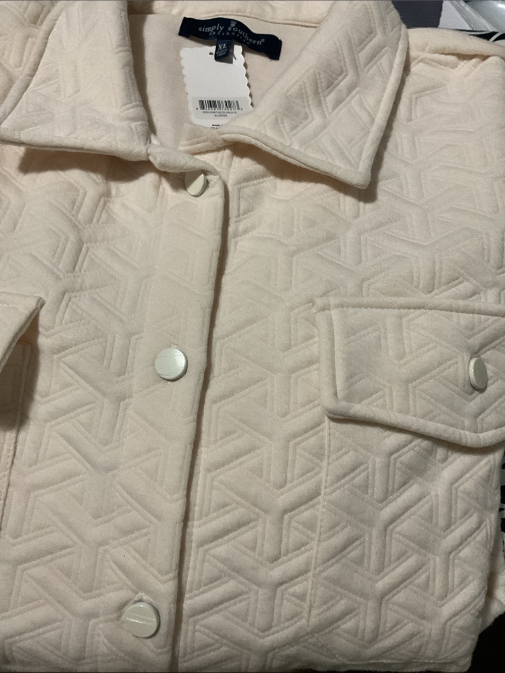 XL Cream Quilted Shacket Oversized Snap Front Simply Southern NWT - Picture 3 of 6